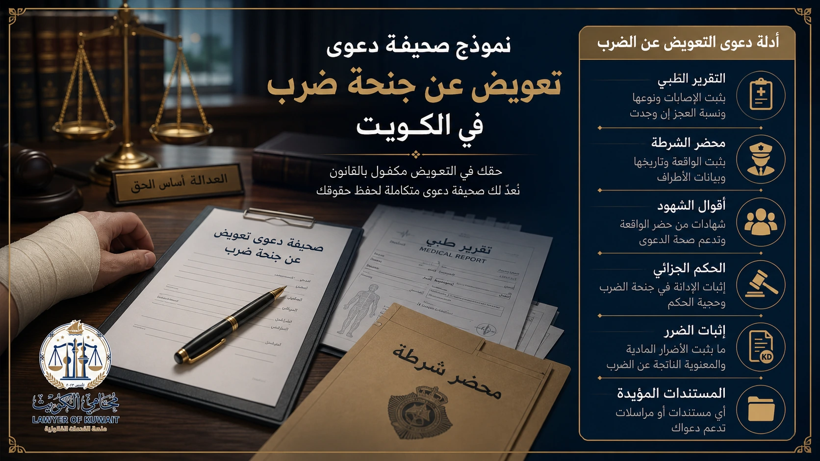 نموذج صحيفة دعوى تعويض عن جنحة ضرب في الكويت 2 أدلة دعوى التعويض عن جنحة ضرب في الكويت