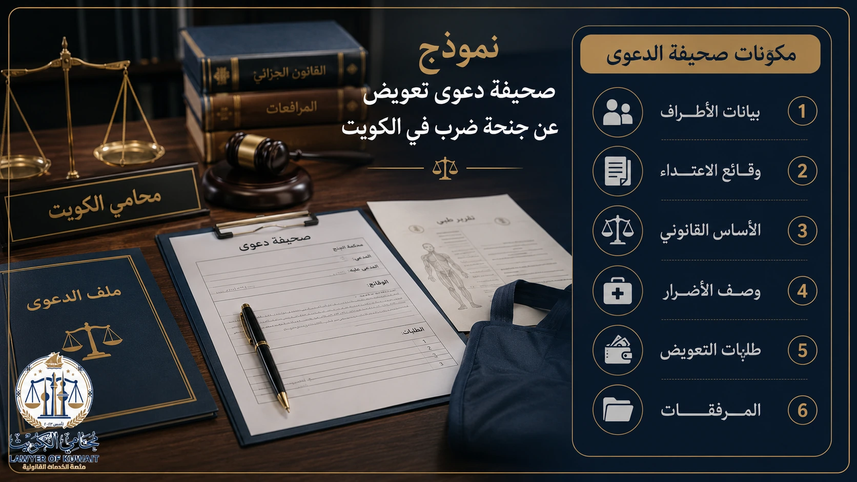 نموذج صحيفة دعوى تعويض عن جنحة ضرب في الكويت 3 مكونات صحيفة دعوى تعويض عن جنحة ضرب في الكويت