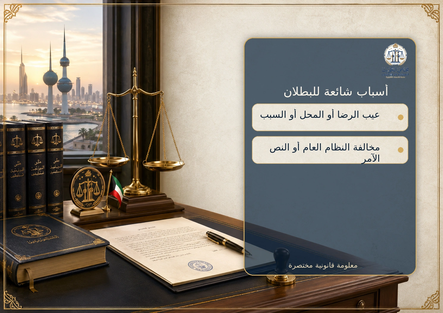 بطلان العقد في القانون الكويتي 2 إنفوجرافكس يوضح أسباب بطلان العقد في القانون الكويتي