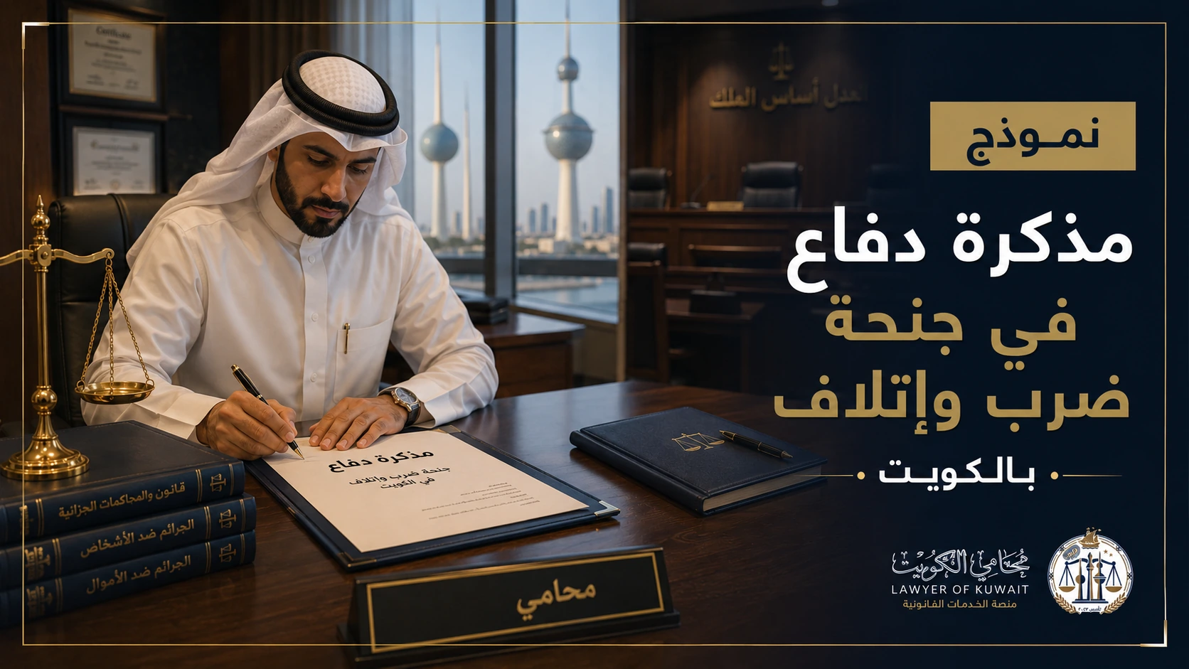 صورة غلاف نموذج مذكرة دفاع في جنحة ضرب وإتلاف بالكويت