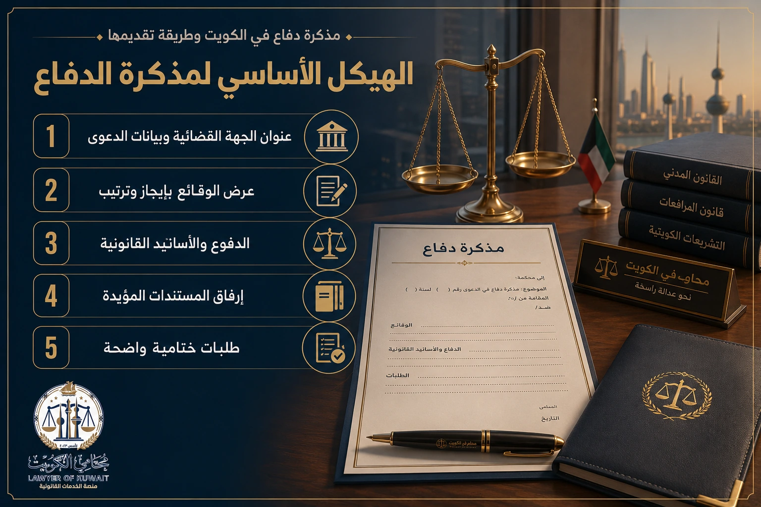مذكرة دفاع في الكويت وطريقة تقديمها 2 الهيكل الأساسي لمذكرة الدفاع في الكويت