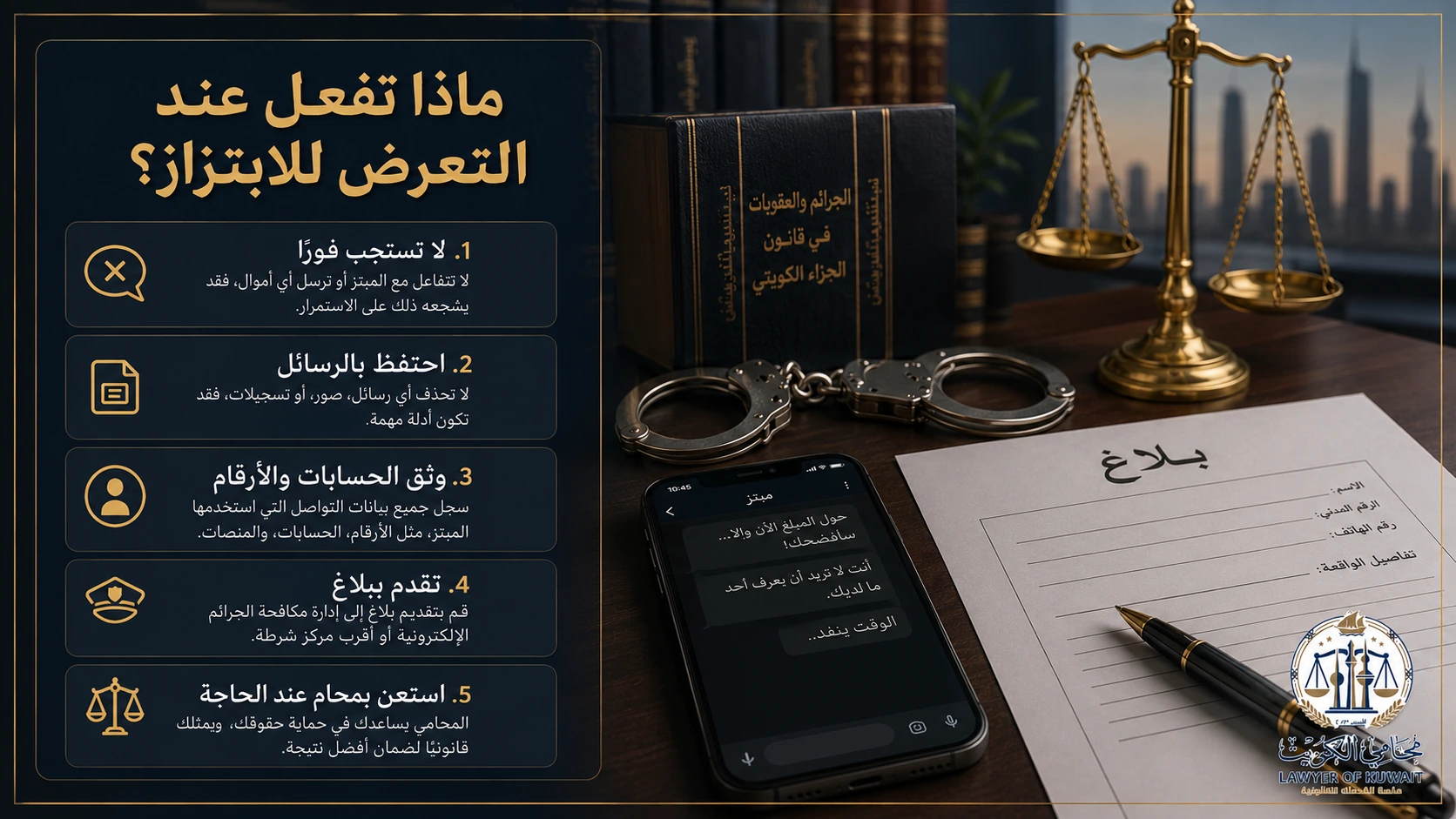 جريمة ابتزاز المال بالتهديد بالكويت: الإجراءات والعقوبة 2 خطوات عملية عند التعرض لابتزاز المال بالتهديد في الكويت