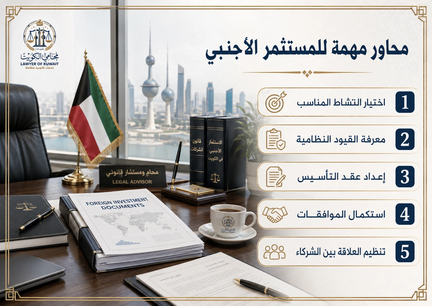 تأسيس شركة للمستثمرين الأجانب في الكويت 3 محاور مهمة للمستثمر الأجنبي في الكويت