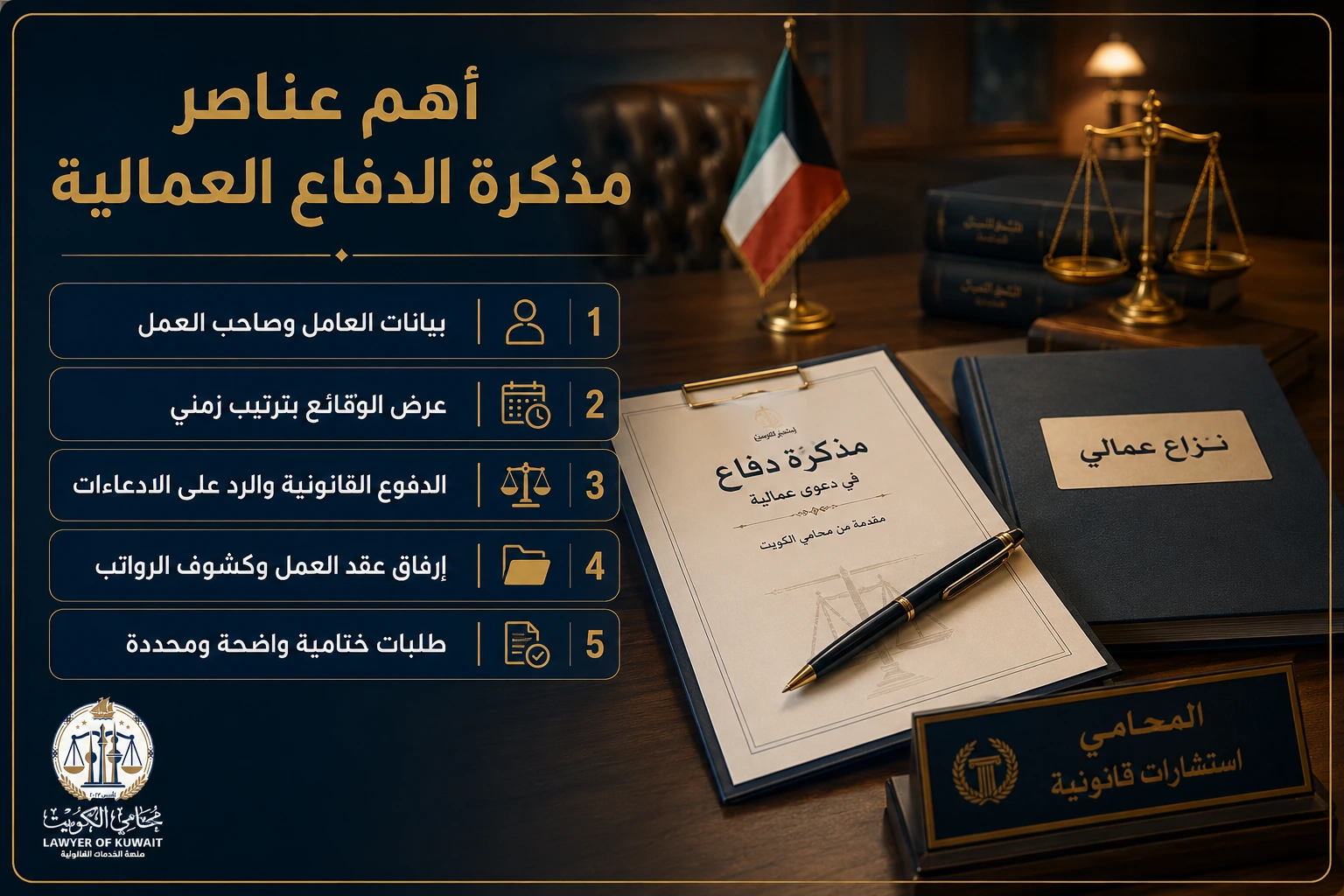 صياغة مذكرة دفاع عمالية في الكويت 2 أهم عناصر مذكرة الدفاع العمالية في الكويت
