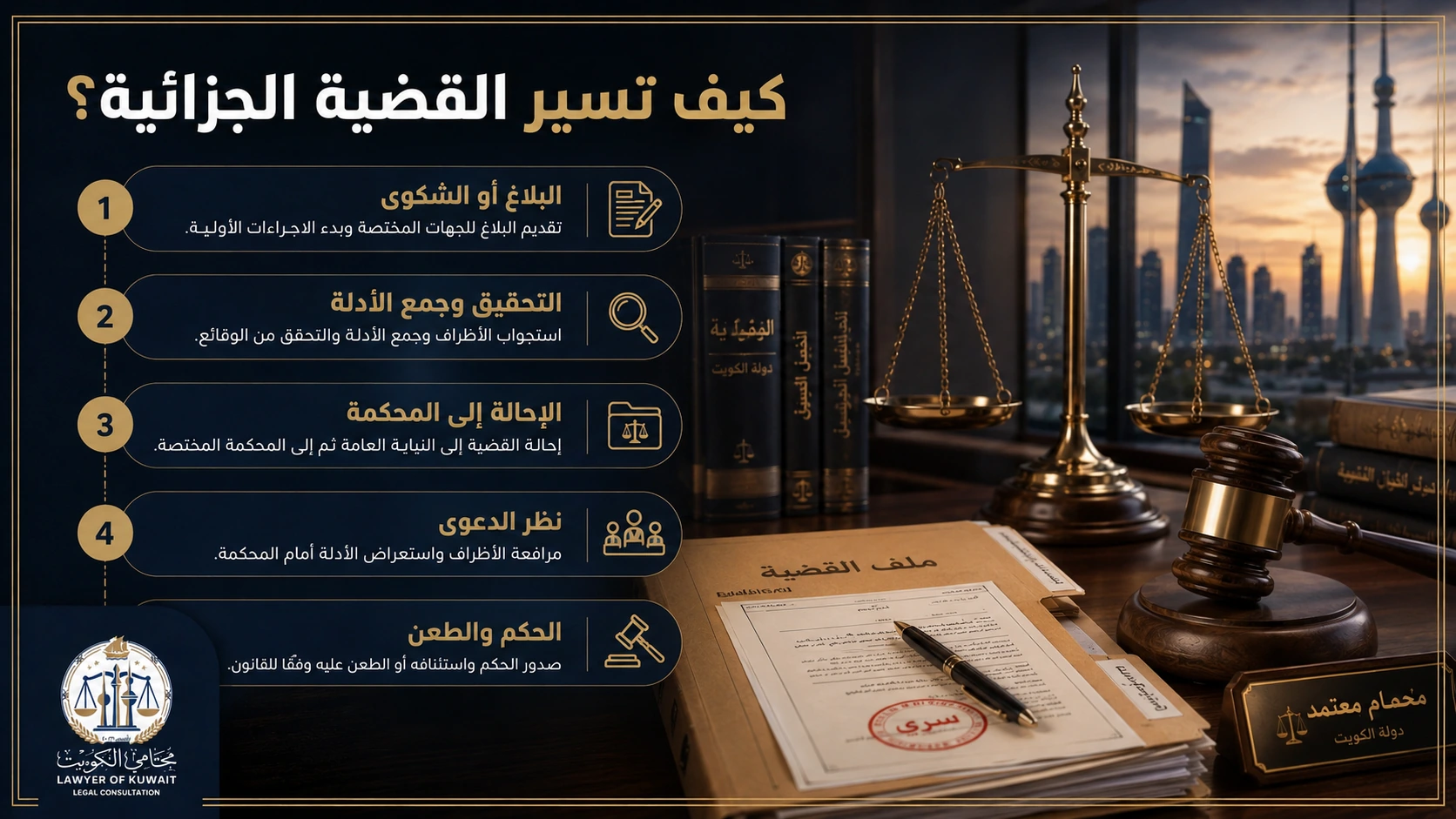 ما الفرق بين الجنحة والجناية في القانون الكويتي؟ 3 كيف تسير القضية الجزائية من البلاغ حتى الحكم والطعن