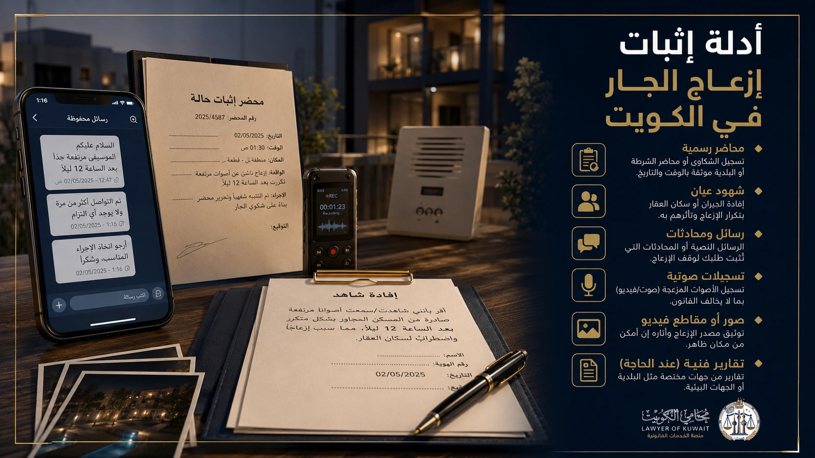 ما شروط وإجراءات رفع دعوى إزعاج الجار بالكويت 3 صورة توضيحية لأهم الأدلة في قضايا إزعاج الجار بالكويت