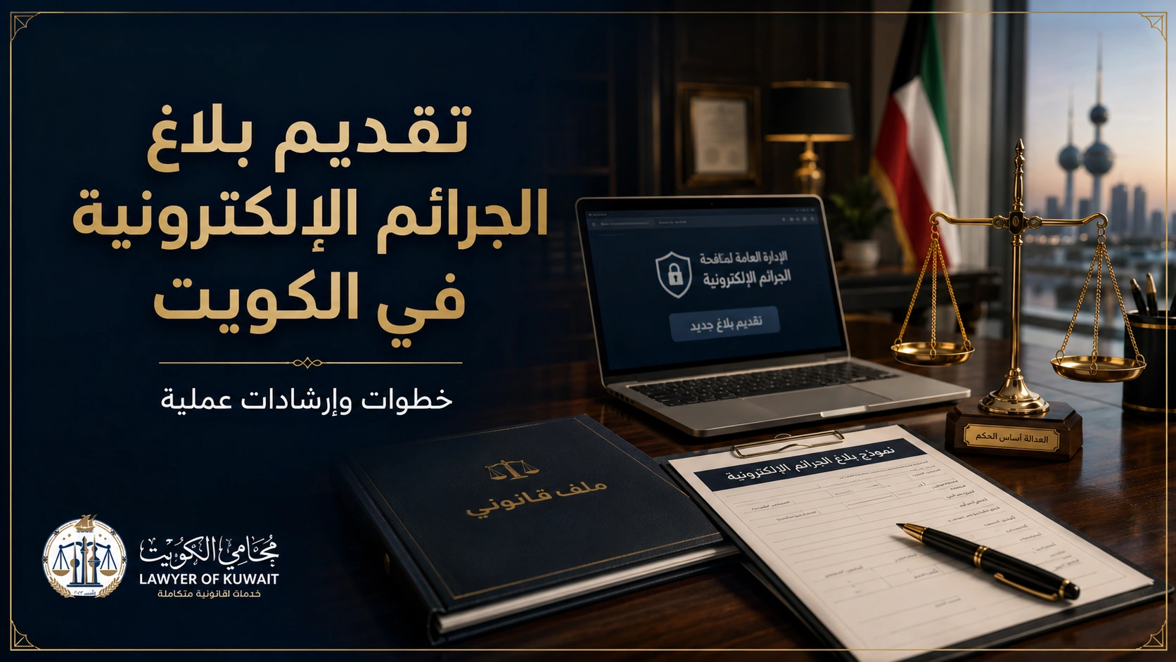 غلاف مقال تقديم بلاغ الجرائم الإلكترونية في الكويت