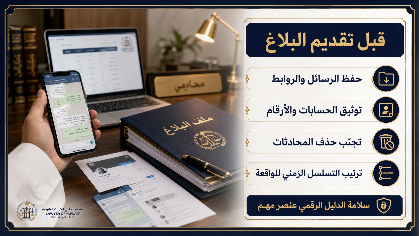 نصائح قبل تقديم بلاغ الجرائم الإلكترونية في الكويت