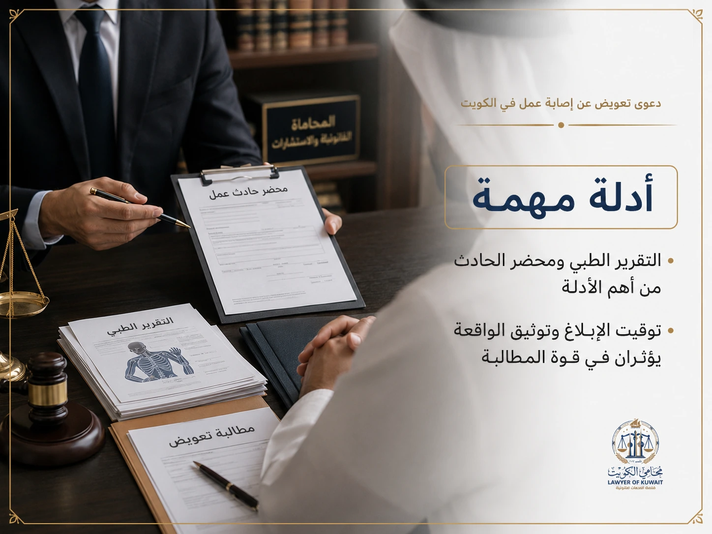 أدلة قانونية مهمة في دعوى تعويض إصابة العمل في الكويت